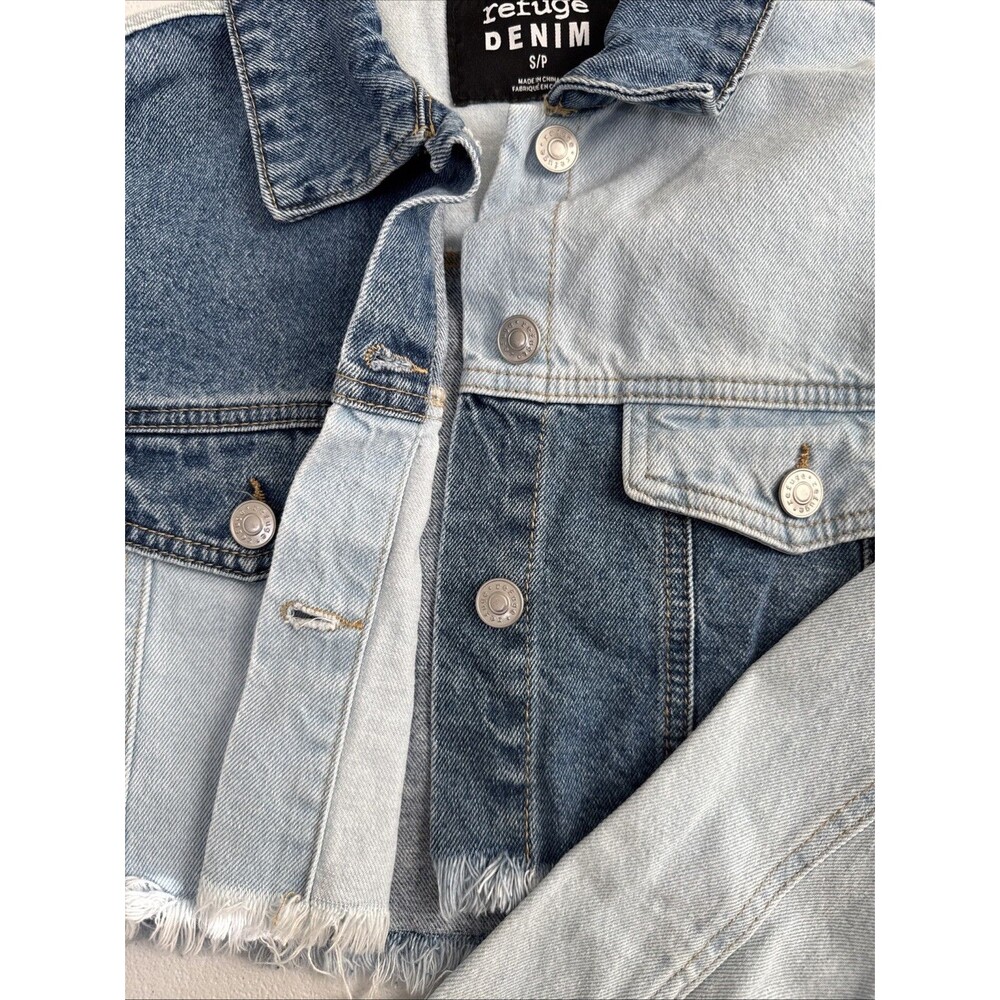 Refuge Denim Women’s Cropped Patchwork Jean Jacket Size S - Picture 16 of 16